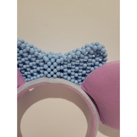 Disney Minnie Mouse Pink Ears Beaded Baby Blue Bow - Picture 8 of 9